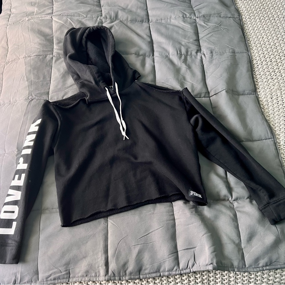 Open shoulder black and white VS PINK hoodie